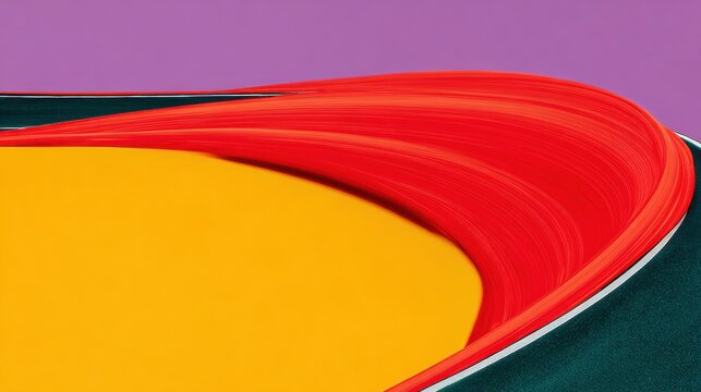 Red motion trails curving through a dynamic abstract composition of yellow and purple for automotive performance ads, tech backgrounds and sports marketing