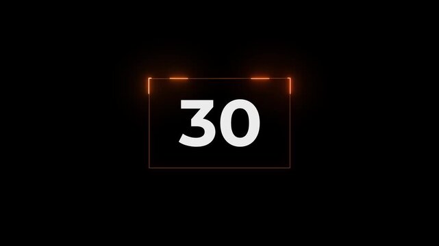 Glowing neon vintage film leader countdown from 35 to 0 seconds. Cinema movie reel timer effect screen. 4k