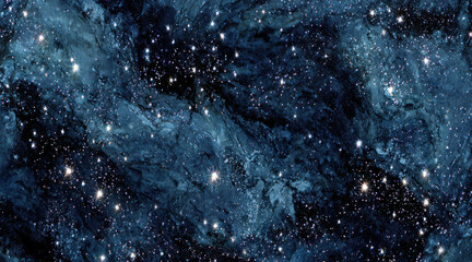 Ethereal cosmic void with swirling dark nebula and scattered luminous star clusters © Tile Haven