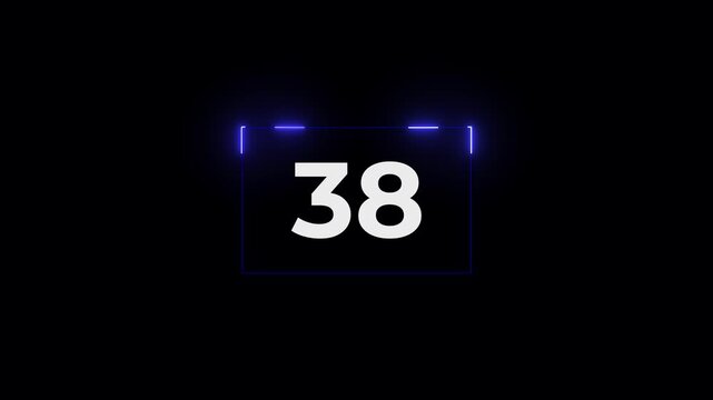 Glowing neon vintage film leader countdown from 43 to 0 seconds. Cinema movie reel timer effect screen. 4k