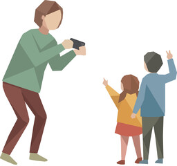 Fototapeta premium スマホで子どもを撮影する母親のイラスト