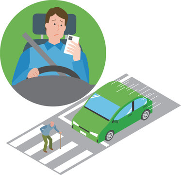 スマホを見ながら運転する男性