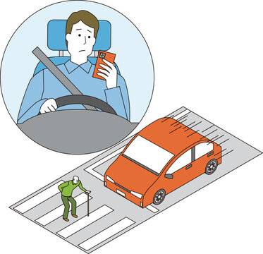 スマホを見ながら運転する男性