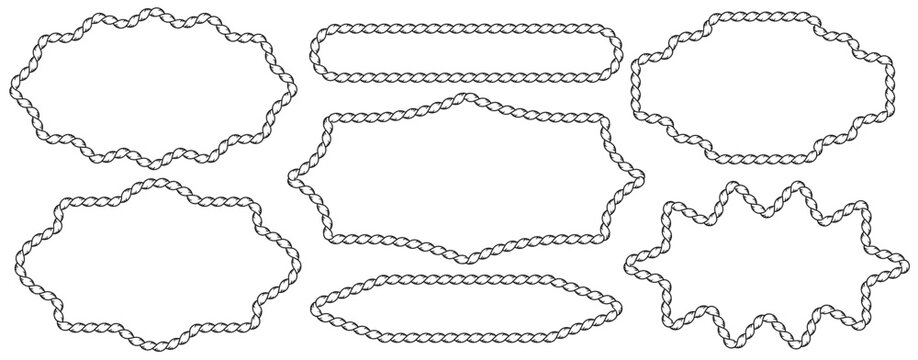 Rope brush border collection featuring twisted cords, knot patterns and hand drawn frame elements in vector style.