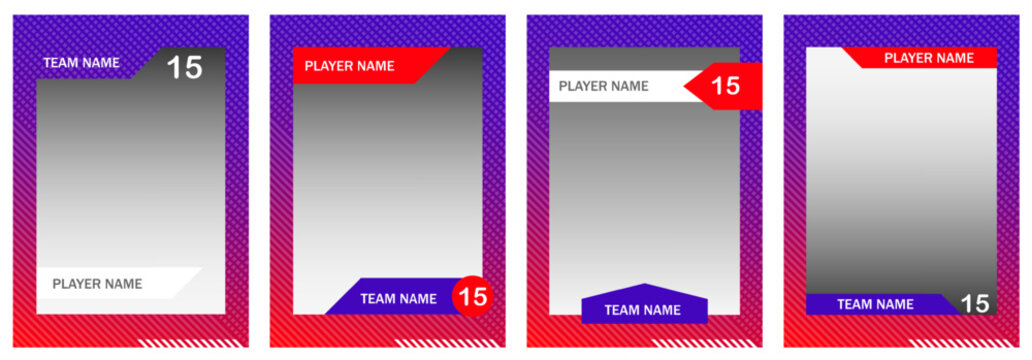 Set of retro baseball trading card templates with vintage sport styling, decorative borders and player photo areas.