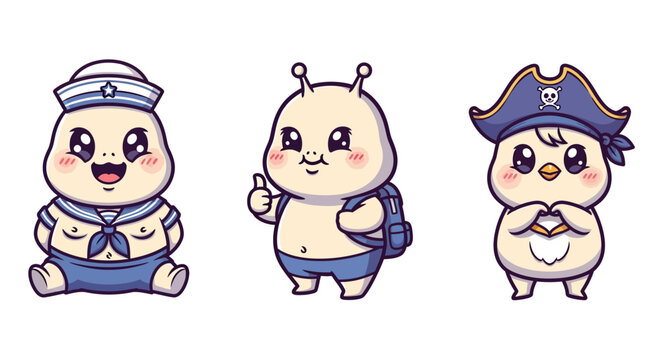 Cute Cartoon Characters in Various Playful Costumes Together.