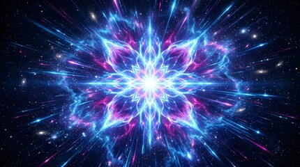 Fototapeta premium Abstract Blue Space Background with Glowing Stars and Fractal Light Patterns