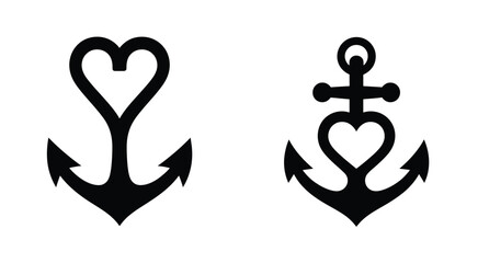 Two black anchor silhouettes with heart shaped tops, isolated on white background for love, stability, and nautical symbol concepts. © Sidratul Muntaha 5