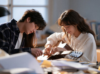 Fototapeta premium Students Studying Together at Classroom Desk