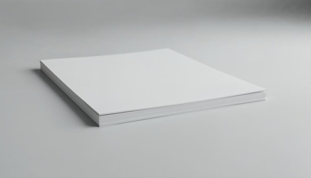 Blank Book on Gray Surface: A clean, minimalist stack of white paper forms a book or notebook, lying flat on a subtly textured gray surface, ready to be filled with ideas and stories.