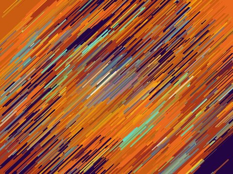 Abstract composition of dynamic diagonal stripes in warm orange, brown, gold, and mint green colors creating a motion blur effect.