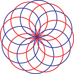 Obraz premium Geometric Star Pattern with Intersecting Red and Blue Circular Lines on Transparent Background
