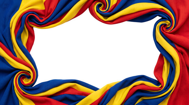 Swirl Romanian flag border on transparent background Concept for international relations, political tension, war, sanctions, diplomacy, global crisis news, soccer bal concept and certificate 