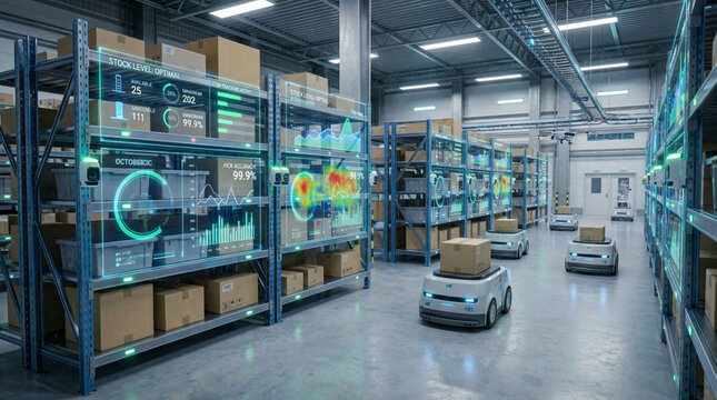 Intelligent inventory management with data visualization screens in automated storage center.