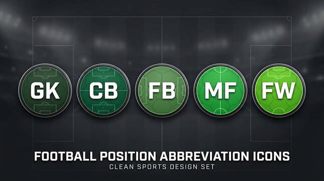 Clean sports graphic design template displaying soccer position abbreviation icons like goalkeeper defender midfielder