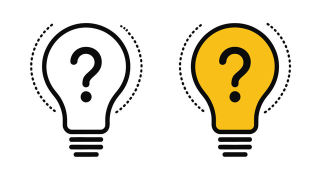 Yellow lightbulb icons with question marks representing ideas, curiosity, and questioning for brainstorming and creative thinking concepts.