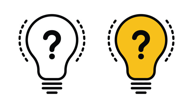 Yellow lightbulb icons with question marks representing ideas, curiosity, and questioning for brainstorming and creative thinking concepts.