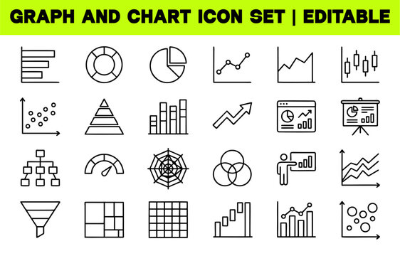 Graph and Chart Icon Set. Business Analytics, Statistics and Data Visualization Editable Line Vector Illustration