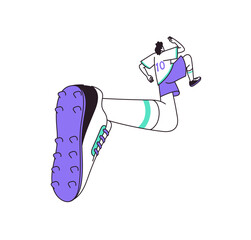 Naklejka premium Jogger or football player is running back view. Runner is jogging in sports competition. Athlete in sportswear races in marathon. Flat isolated outline vector illustration on white background