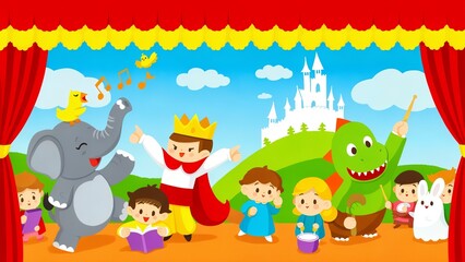 Fototapeta premium Kids Performing Fairy Tale On Stage