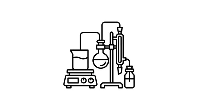 Chemical distillation apparatus setup for laboratory experiments.