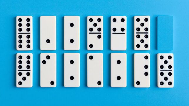 subsequent. Chain of dominoes with one missing piece, halting the cascade from above. safety posters, maintenance manuals, designed for industrial assembly lines and welding operations.