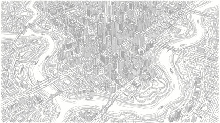 Obraz premium Detailed aerial view of a sprawling metropolitan city by a river