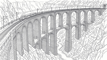 Train crossing a high stone viaduct over a mountain canyon © nanik