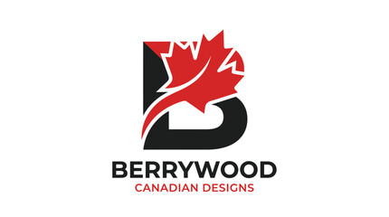 Modern letter b logo with red maple leaf emblem for canadian branding © nanik