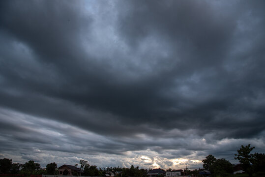 Dark gray sky cloudy environment. Meteorology danger windstorm disasters climate. Dramatic dark storm rain clouds black sky background. Dark cloudscape storm disaster gloomy gray cloud sky. Nimbus