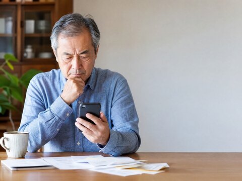 Japanese Senior Man Worried About Phone Fraud