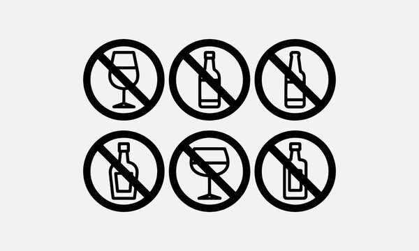 No alcohol icon set, ban alcohol sign