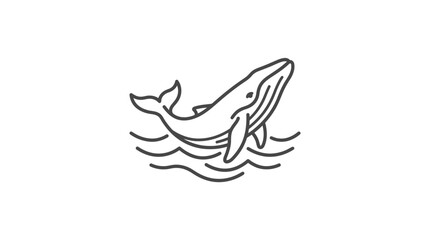 Simple line art drawing of a whale swimming. © rasyy