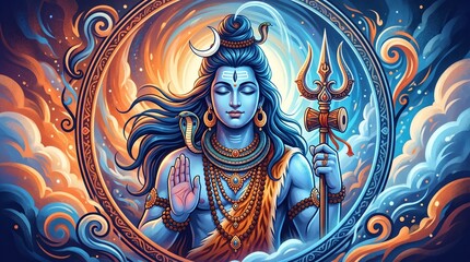 Obraz premium Happy maha shivratri Lord shiva portrait design poster background