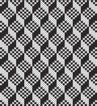 Seamless 3D Cube Knitting Pattern with Black and White Geometric Ornament