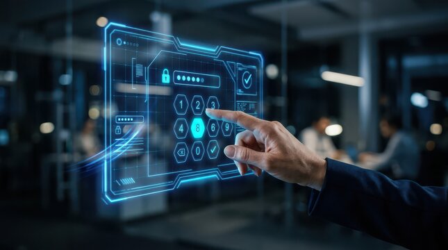 Cybersecurity technology concept secure digital access with biometric authentication and data protection