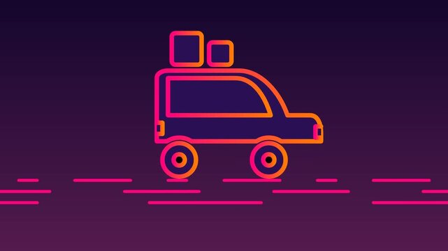 Sunset vaporwave synthwave retro animation of a packed road trip car driving smoothly