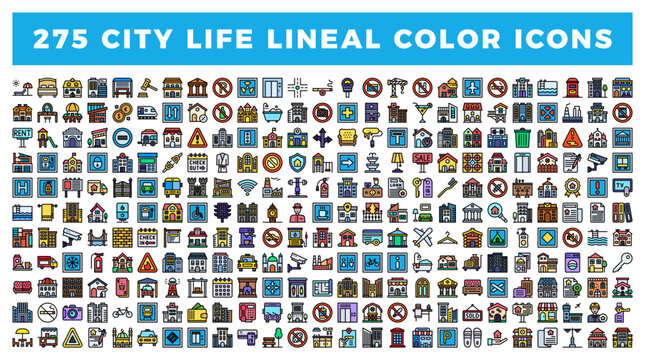 275 City Life Lineal Color Icons for Urban Living