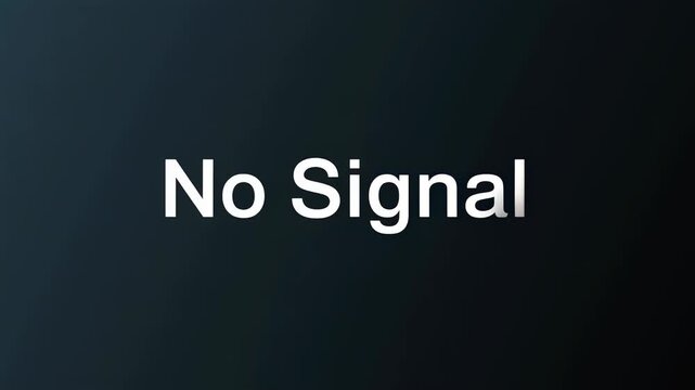 Digital screen displaying "No Signal" message. Represents technical issues, interruptions in communication, and the need for troubleshooting