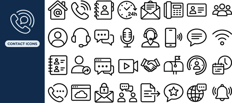 Online Messaging and Friendly Chat outline icon set. Featuring speech bubble, emoji, group talk, and notification symbols. Editable stroke vector icons for social media app and messenger platform.