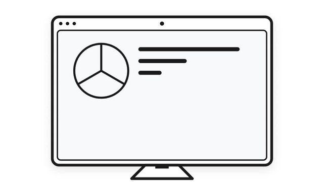 Animated flat design financial report presentation on computer screen
