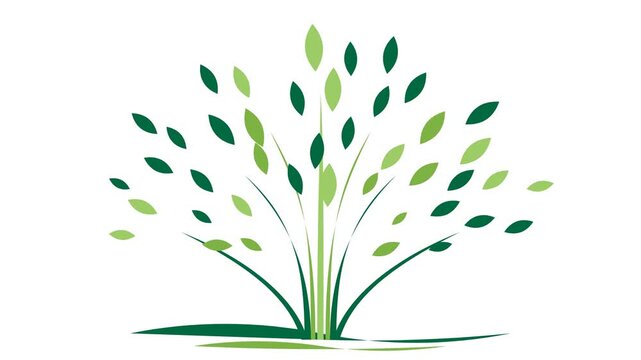 Animated eco tree logo with branches and green leaves growing progressively from trunk on white background