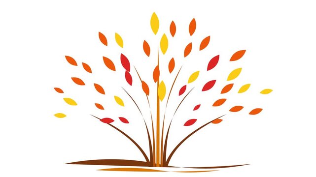 Animated autumn tree with warm orange and gold fall leaves growing progressively from branches on white background