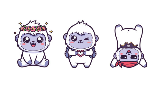 Cute cartoon yeti characters with expressive faces and poses.