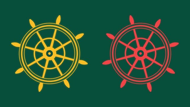 Animated dynamic nautical ship steering wheel with parallax depth layers and layered rotation effect