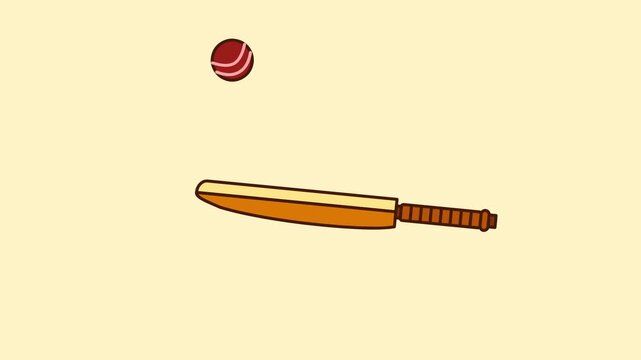 Seamless Looping Animation of a Bouncing Cricket Ball on a Bat - Retro Vintage Vector Illustration