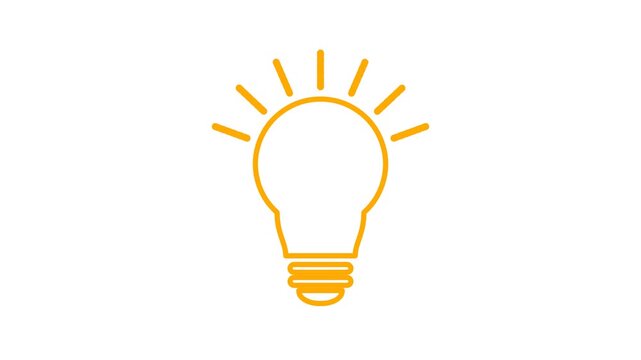 Bright idea light bulb icon, a glowing yellow outline symbol of innovation and creativity. Digital graphic resource for problem-solving and inspiration.