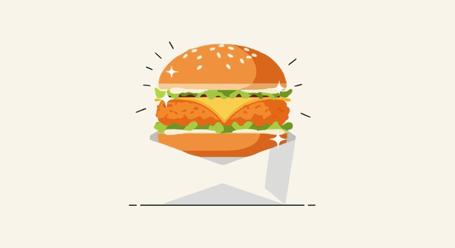 Close-up isolated chicken burger with lettuce and sauce on white background