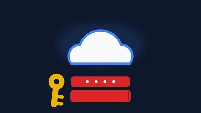 Animated cloud login form interface with typing password dots and pulsing cloud on dark mode background