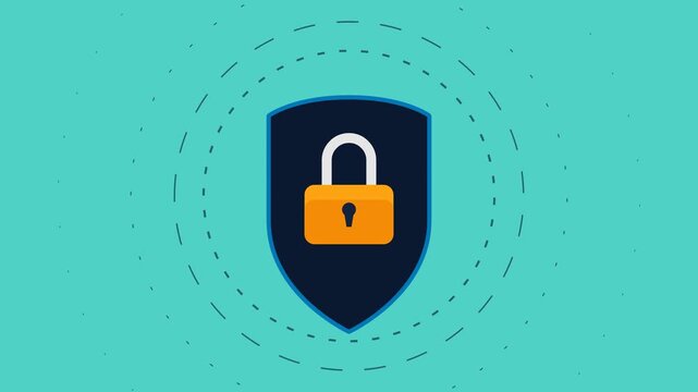 Flat Vector Illustration Data Encryption Padlock and Navy Shield